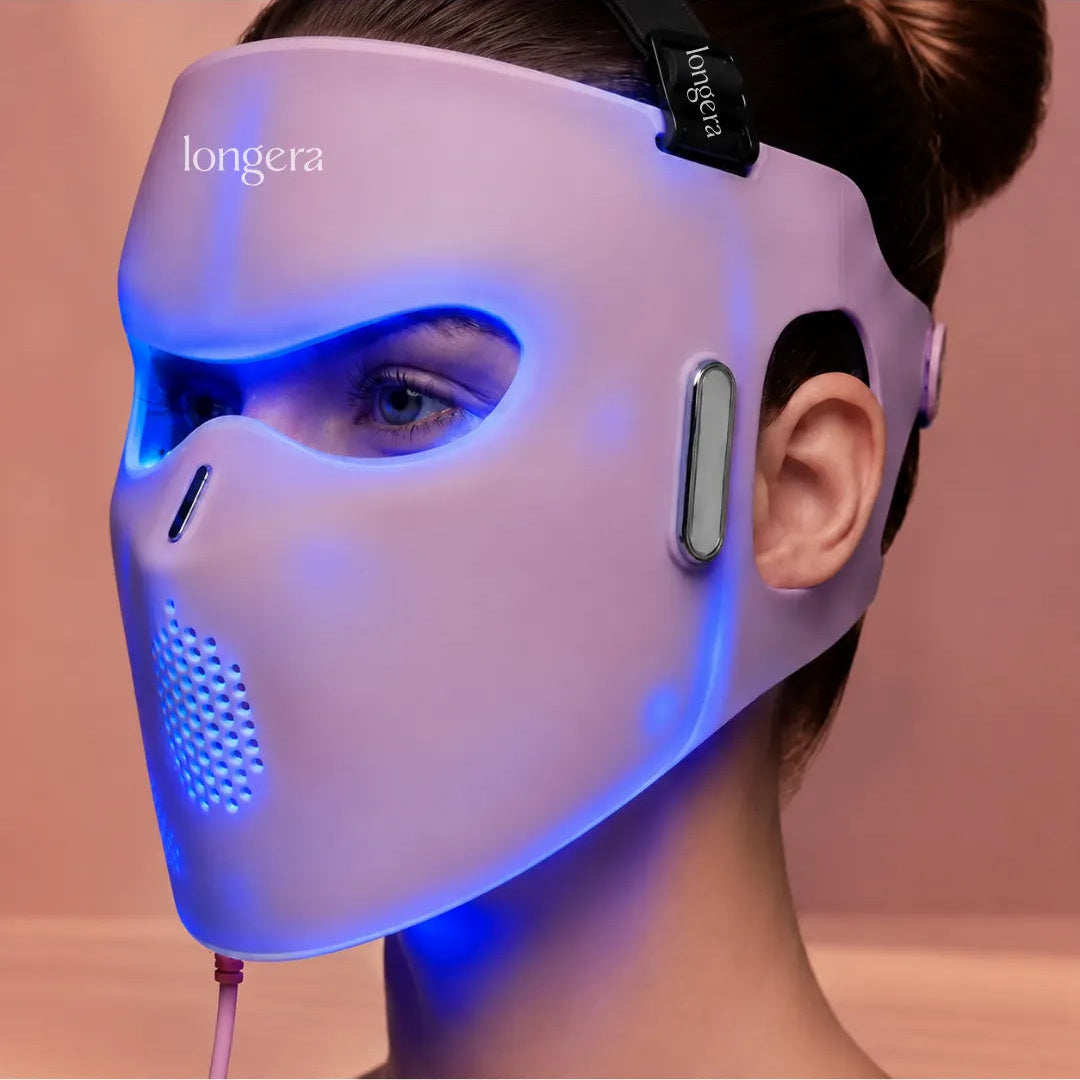 Longera AVA LED face and neck mask emitting blue light