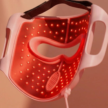 Back view of the Longera AVA LED face and neck mask with red light illuminated
