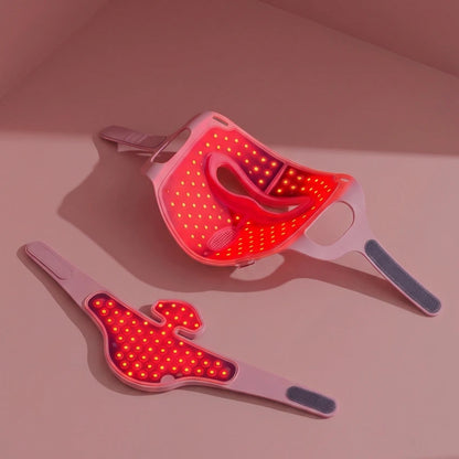 Top view of the Longera AVA LED face and neck mask with illuminated LED array