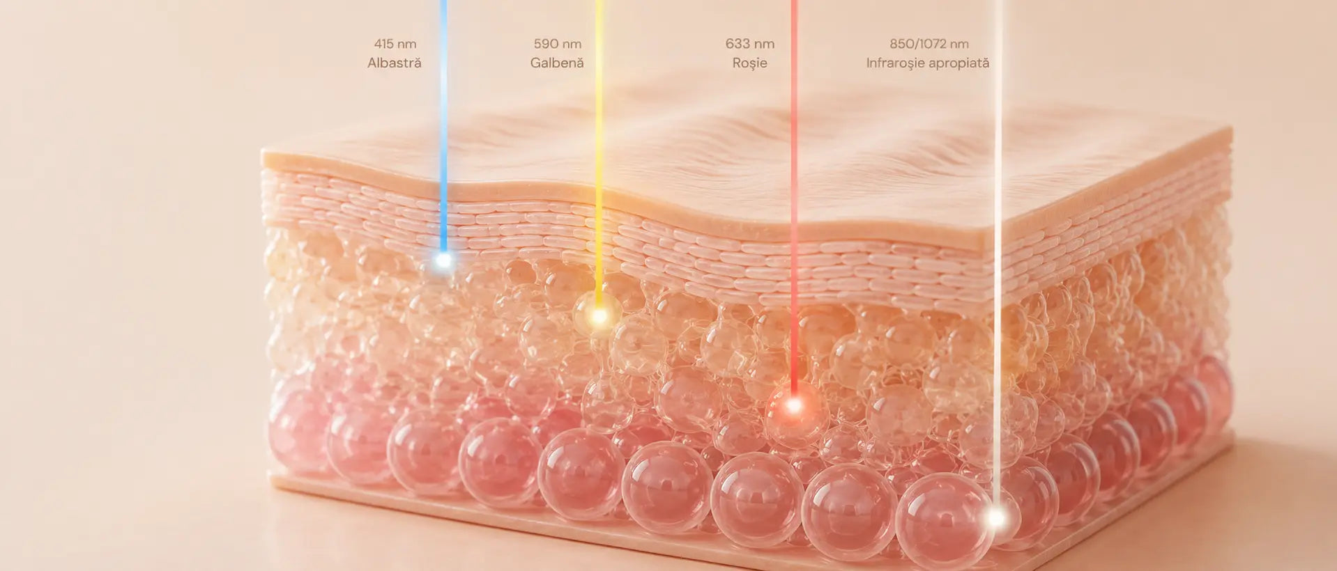 How do different types of LED light interact with the skin